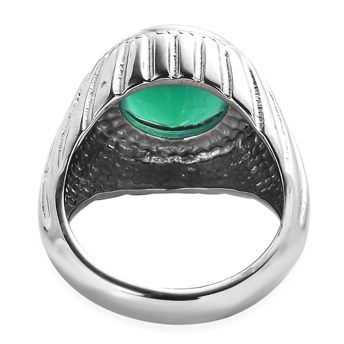 Green Onyx Solitaire Ring in Stainless Steel (Size 10.0) 3.15 ctw image number 4