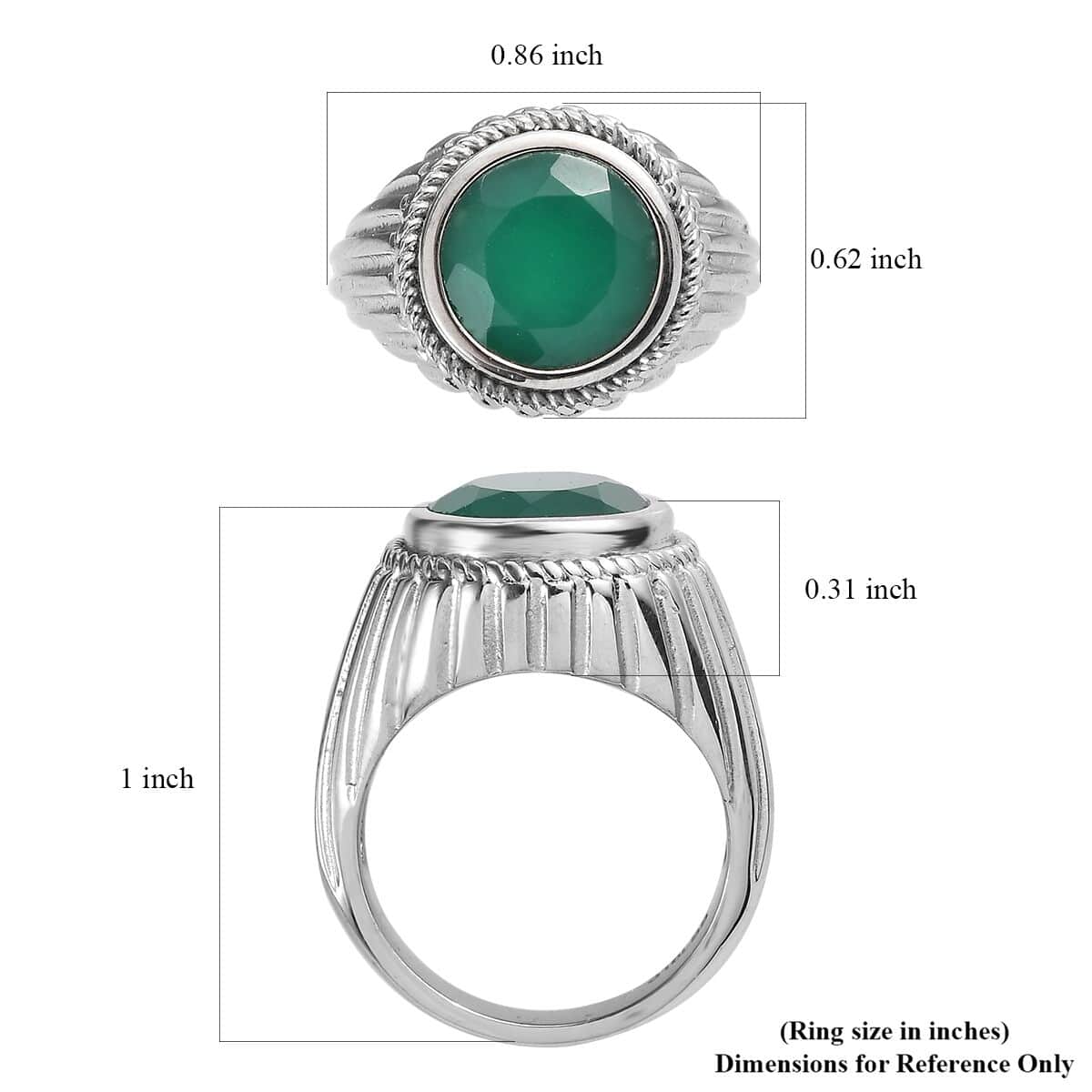 Green Onyx Solitaire Ring in Stainless Steel (Size 10.0) 3.15 ctw image number 5