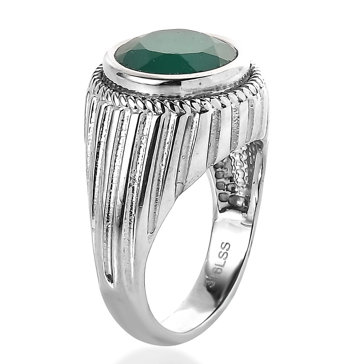 Green Onyx Solitaire Ring in Stainless Steel (Size 9.0) 3.15 ctw image number 3