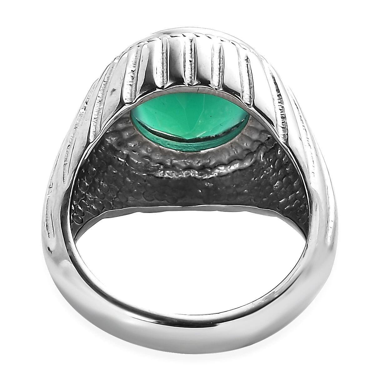 Green Onyx Solitaire Ring in Stainless Steel (Size 9.0) 3.15 ctw image number 4