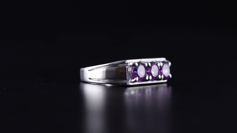 African Amethyst 3 Stone Men's Ring in Stainless Steel (Size 10.0) 2.25 ctw