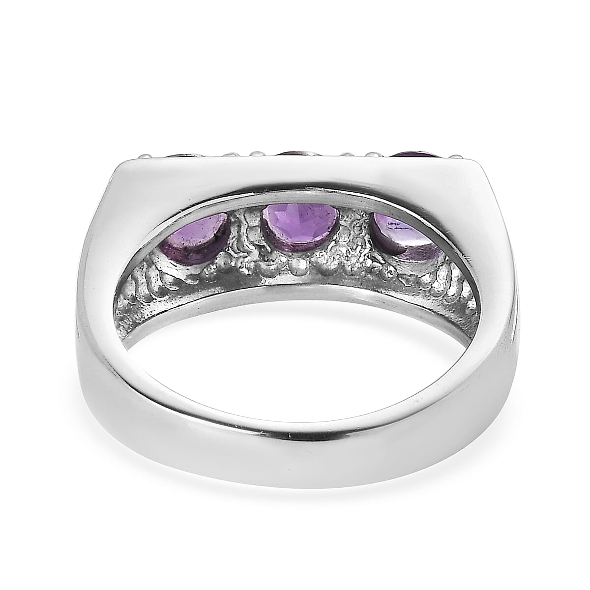 African Amethyst 2.25 ctw 3 Stone Men's Ring in Stainless Steel (Size 10.0)