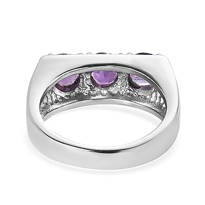 African Amethyst 2.25 ctw 3 Stone Men's Ring in Stainless Steel (Size 10.0)