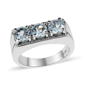 Sky Blue Topaz 2.90 ctw 3 Stone Men's Ring in Stainless Steel (Size 10.0) 