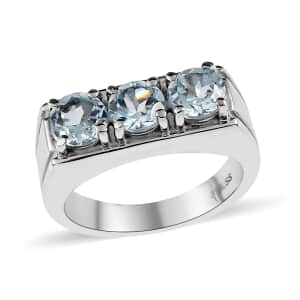 Sky Blue Topaz 2.90 ctw 3 Stone Men's Ring in Stainless Steel (Size 12.0) 