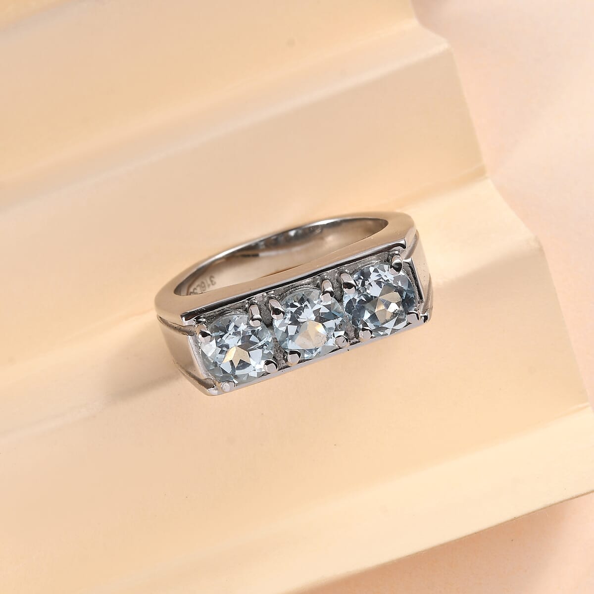 Sky Blue Topaz 2.90 ctw 3 Stone Men's Ring in Stainless Steel (Size 13.0)  image number 1