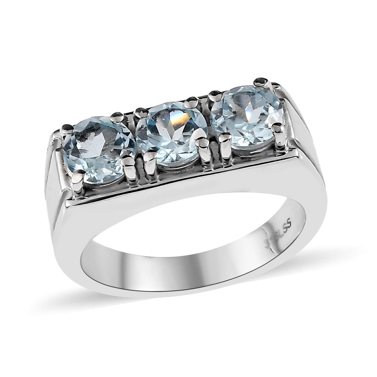 Sky Blue Topaz 2.90 ctw 3 Stone Men's Ring in Stainless Steel (Size 9.0)  image number 0