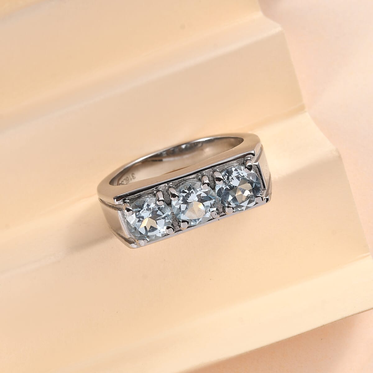 Sky Blue Topaz 2.90 ctw 3 Stone Men's Ring in Stainless Steel (Size 9.0)  image number 1