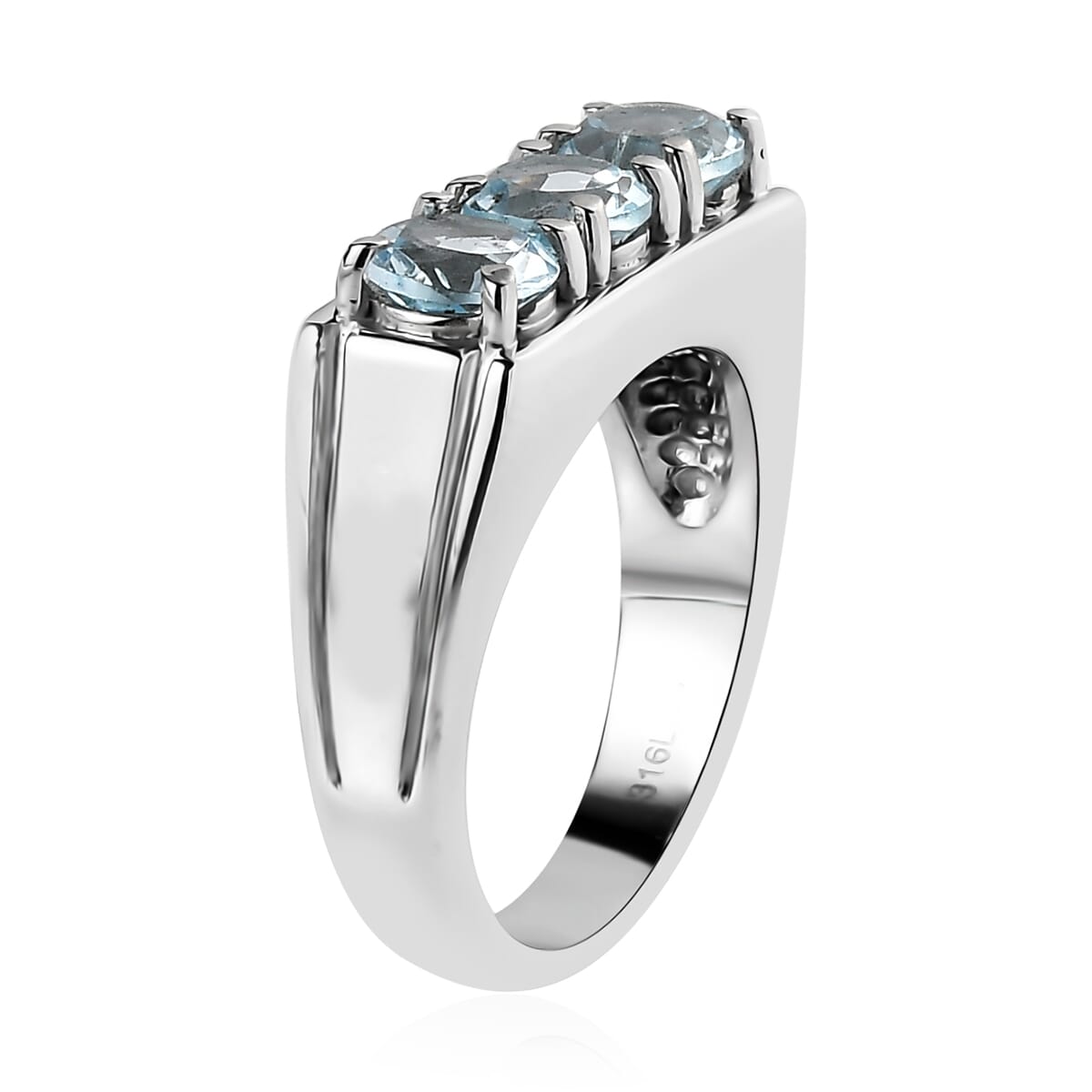 Sky Blue Topaz 2.90 ctw 3 Stone Men's Ring in Stainless Steel (Size 9.0)  image number 3