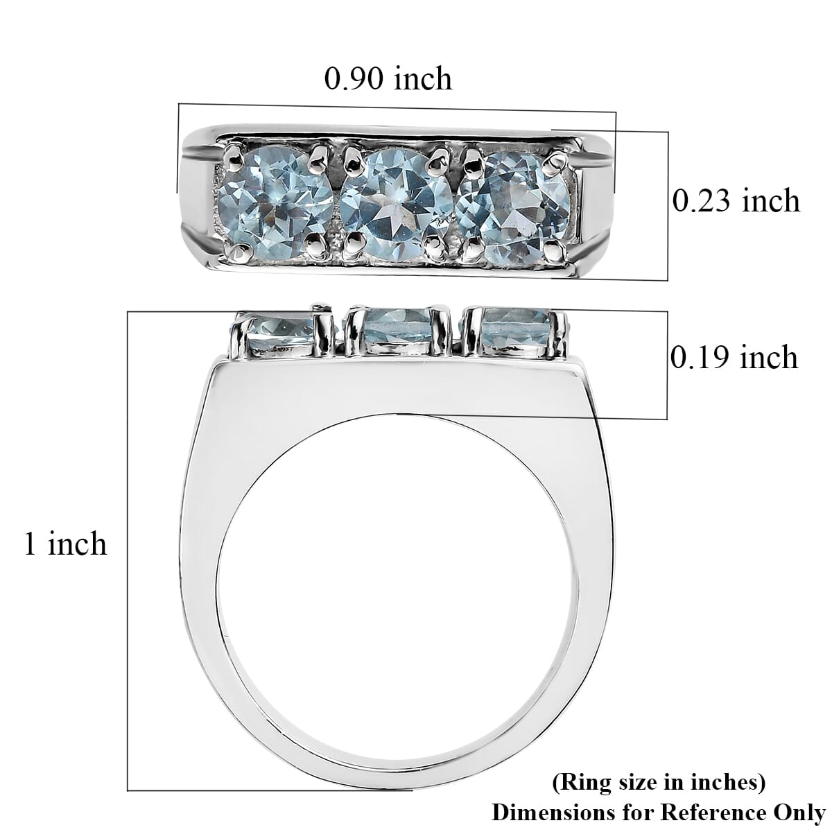 Sky Blue Topaz 2.90 ctw 3 Stone Men's Ring in Stainless Steel (Size 9.0)  image number 5