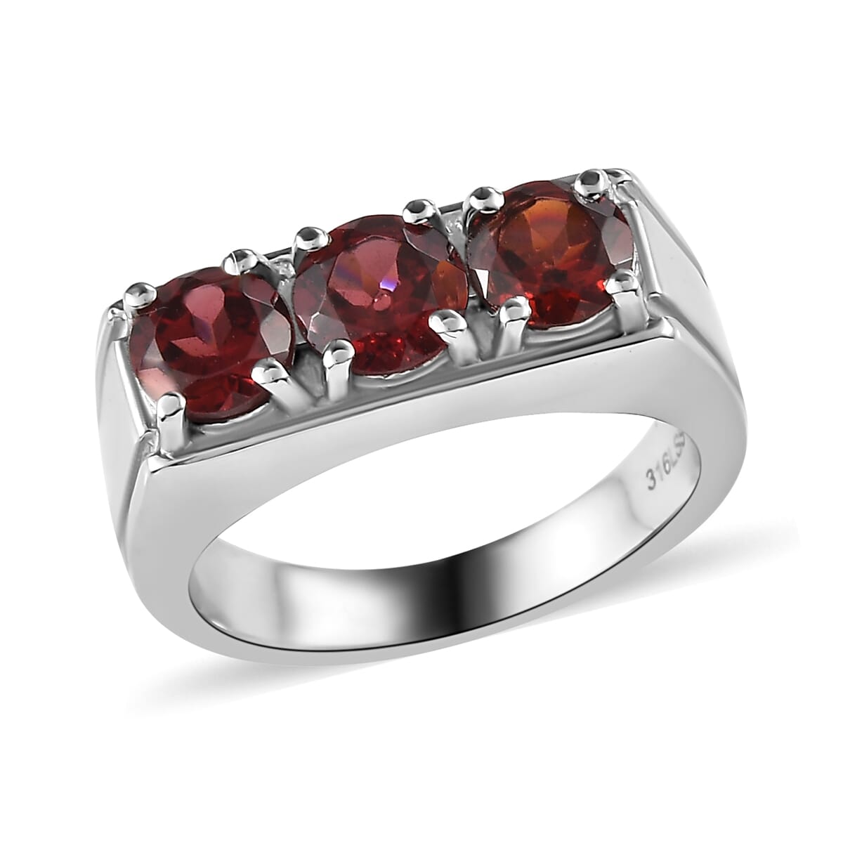 Mozambique Garnet 3.25 ctw 3 Stone Men's Ring in Stainless Steel (Size 10.0) image number 0