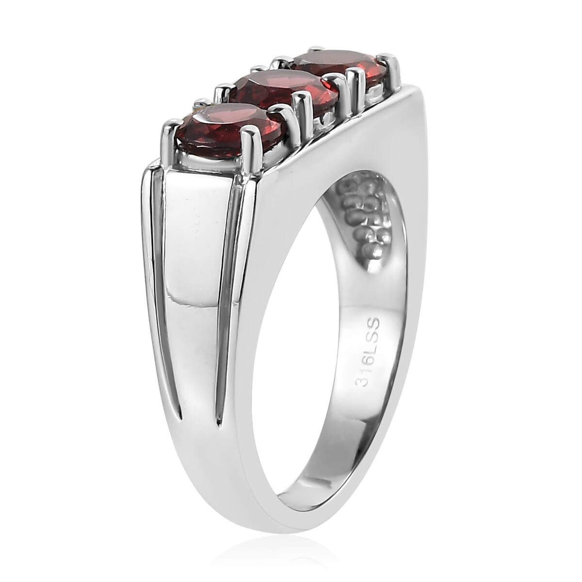 Mozambique Garnet 3.25 ctw 3 Stone Men's Ring in Stainless Steel (Size 10.0) image number 3