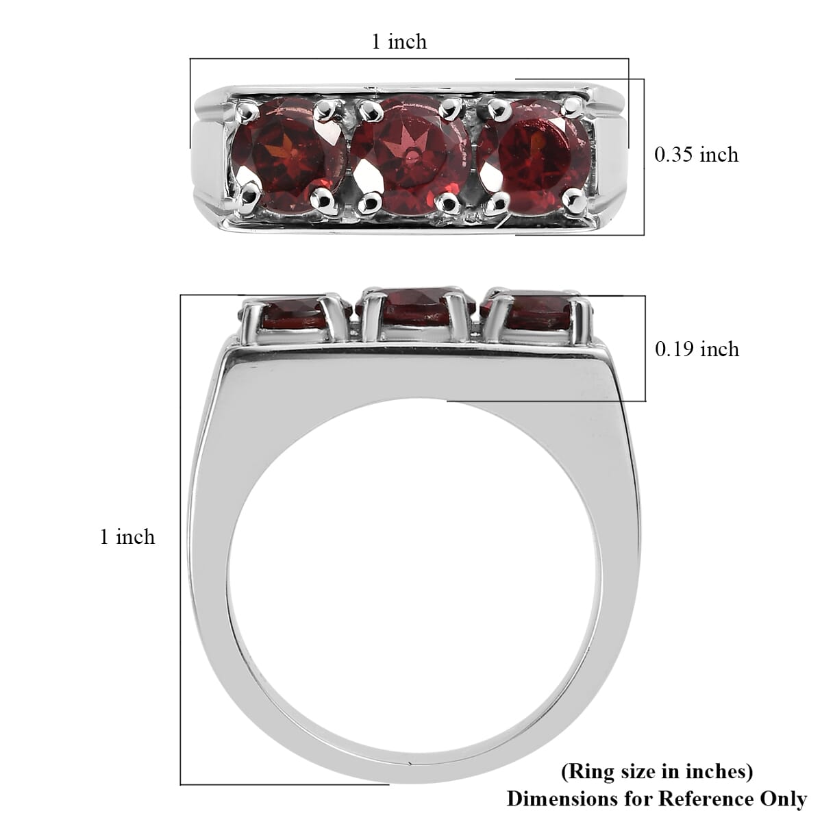 Mozambique Garnet 3.25 ctw 3 Stone Men's Ring in Stainless Steel (Size 10.0) image number 5