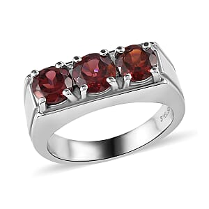 Mozambique Garnet 3.25 ctw 3 Stone Men's Ring in Stainless Steel (Size 14.0)