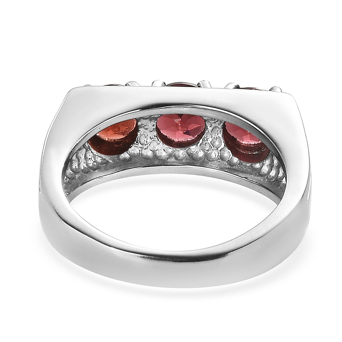 Mozambique Garnet 3.25 ctw 3 Stone Men's Ring in Stainless Steel (Size 14.0) image number 4