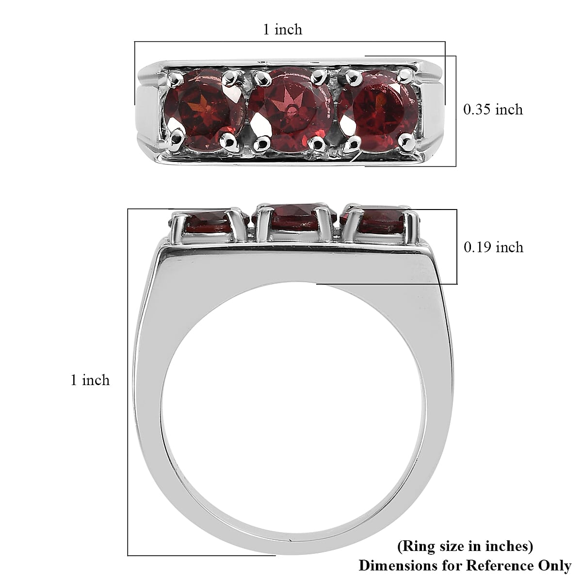Mozambique Garnet 3.25 ctw 3 Stone Men's Ring in Stainless Steel (Size 14.0) image number 5