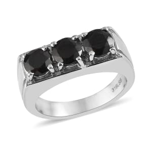 Thai Black Spinel 3.10 ctw 3 Stone Men's Ring in Stainless Steel (Size 10.0) 