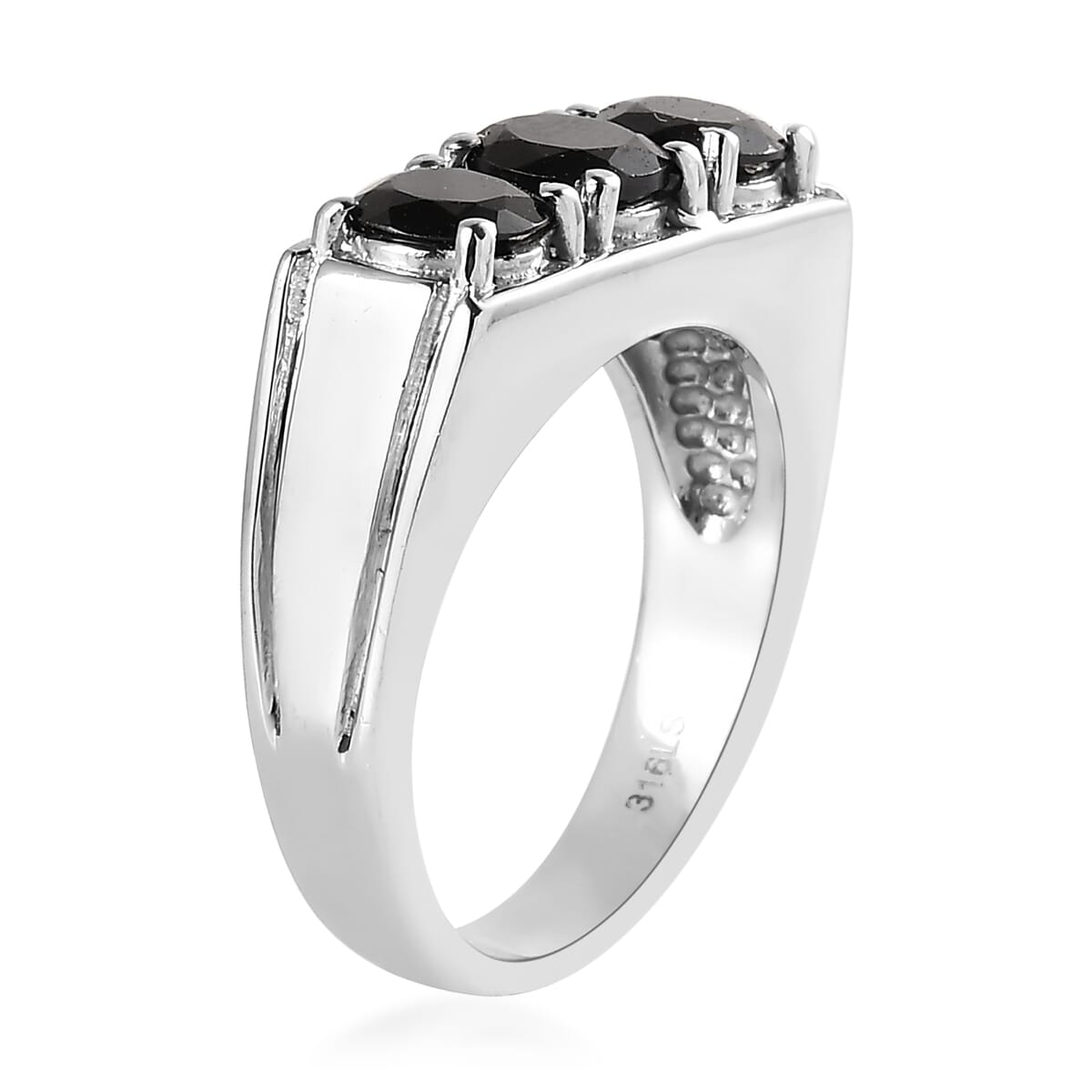 Thai Black Spinel 3.10 ctw 3 Stone Men's Ring in Stainless Steel (Size 10.0)  image number 3