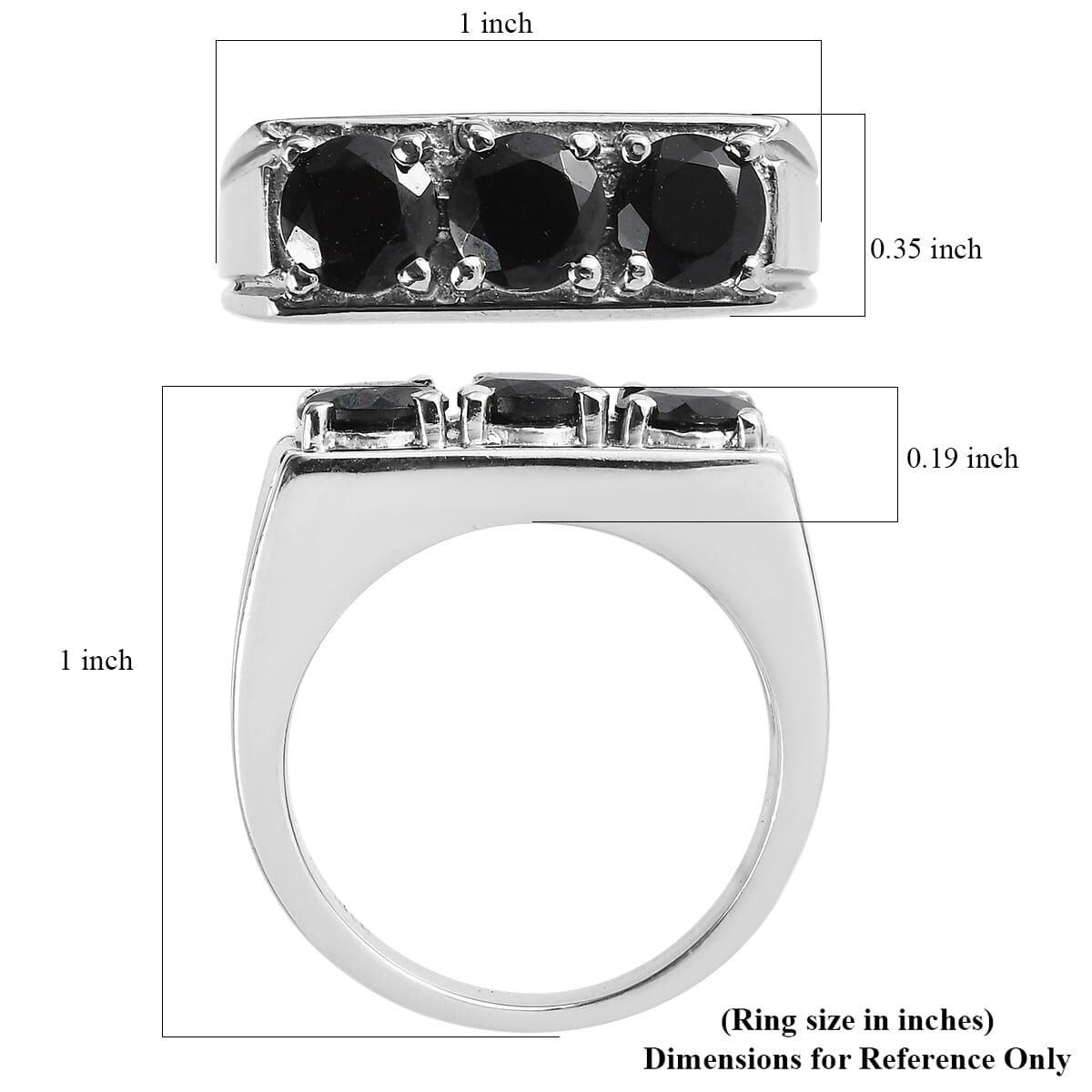 Thai Black Spinel 3.10 ctw 3 Stone Men's Ring in Stainless Steel (Size 10.0)  image number 5