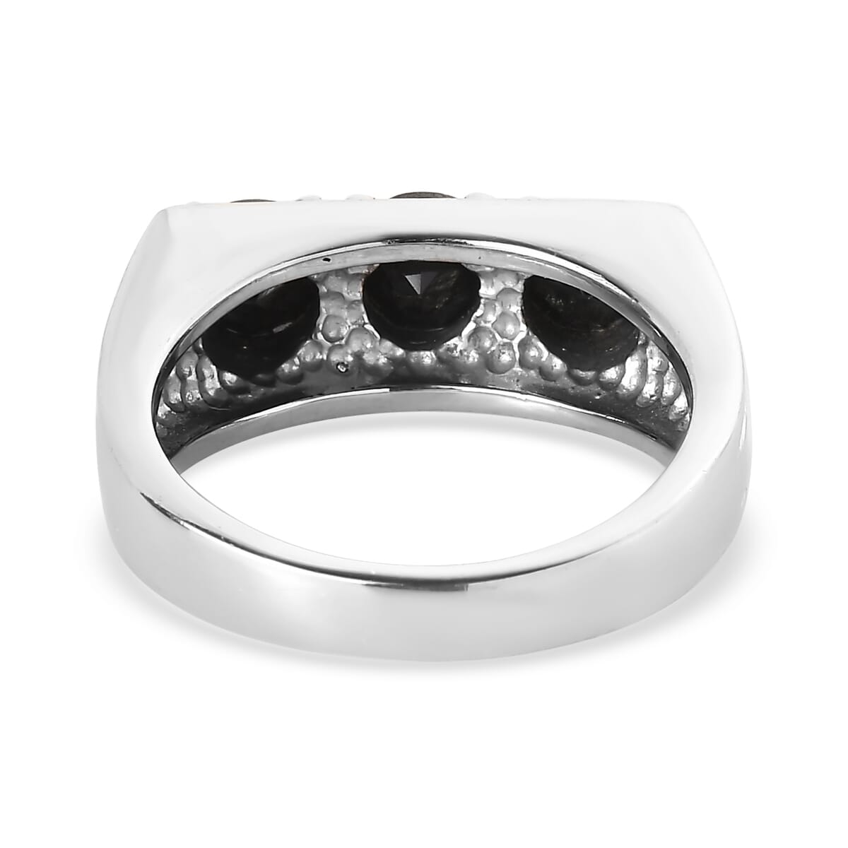 Thai Black Spinel 3.10 ctw 3 Stone Men's Ring in Stainless Steel (Size 14.0)  image number 4