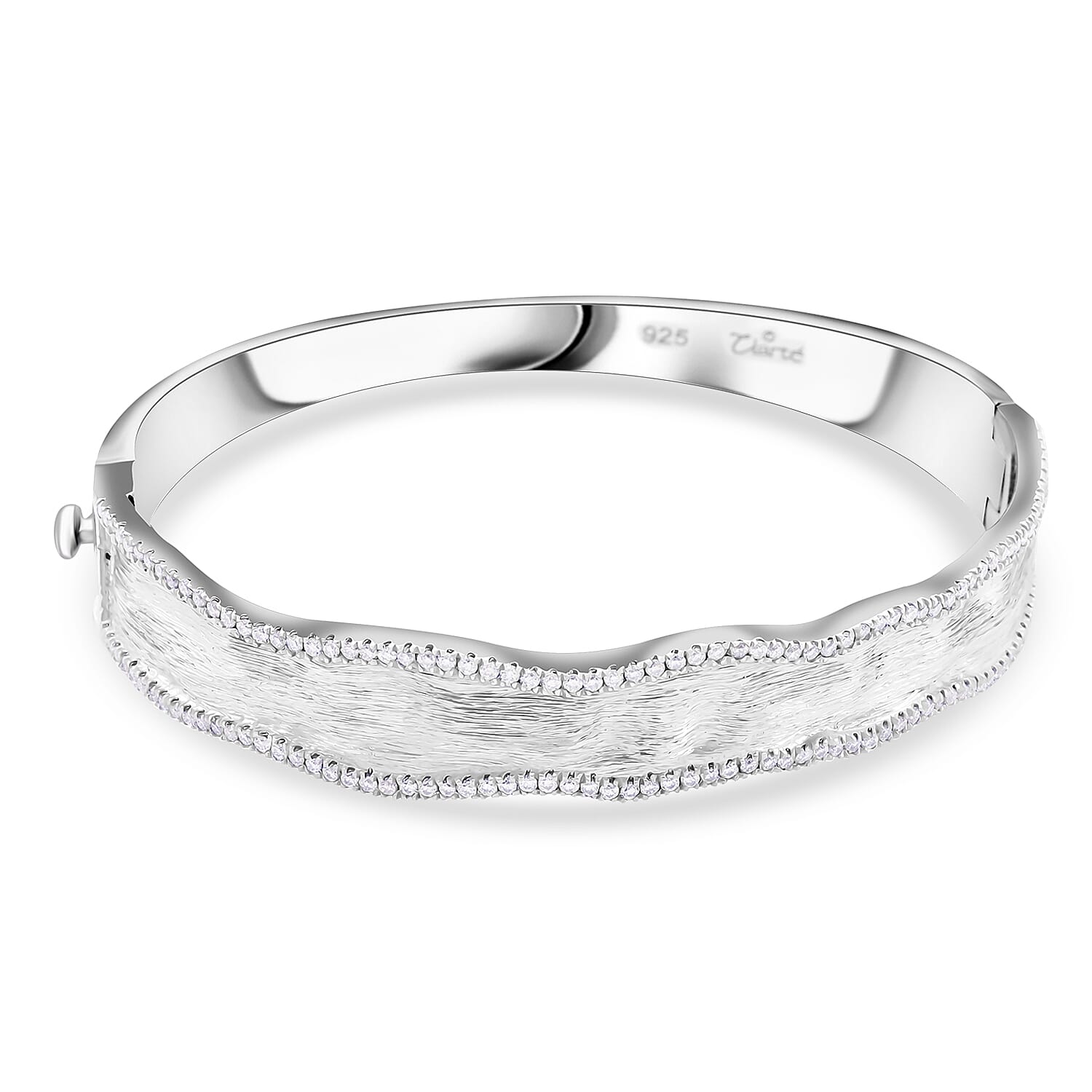 Clarte Sable Collection Moissanite Bangle Bracelet in Platinum Over Sterling Silver (7.25 In) 1.00 ctw