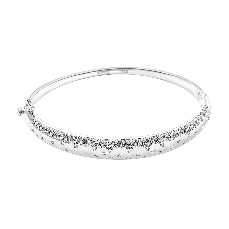 Clarte Sul Mare Collection Moissanite Bangle Bracelet in Platinum Over Sterling Silver (7.25 In) 1.20 ctw