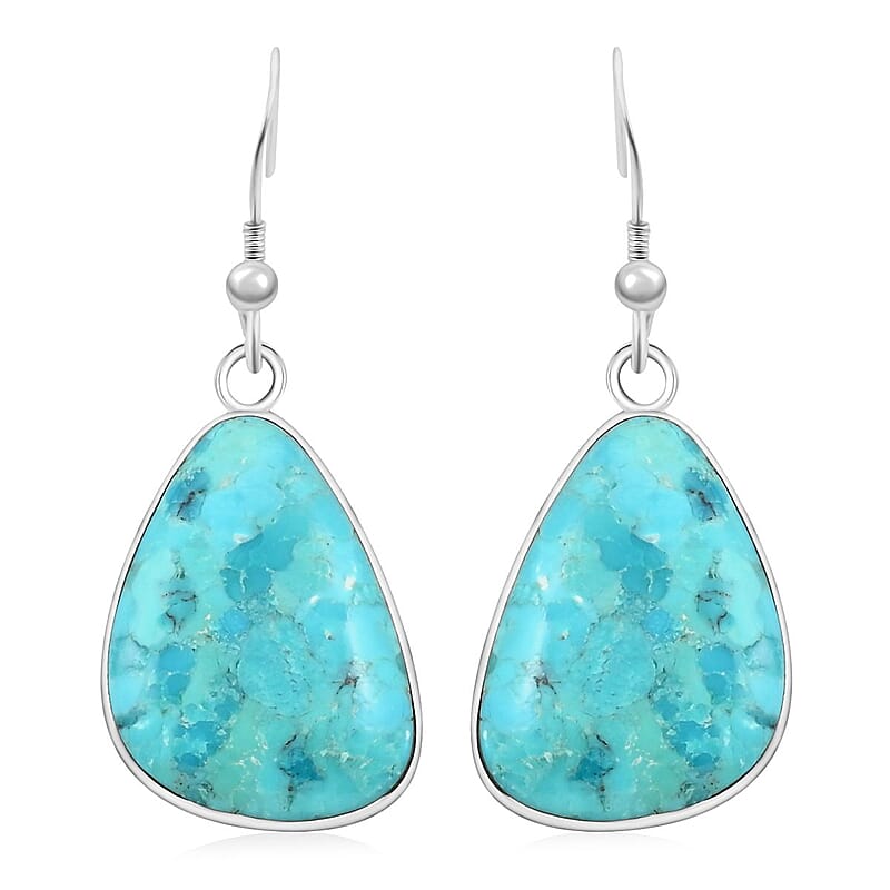 Blue Turquoise Earrings in Sterling Silver 30.00 ctw