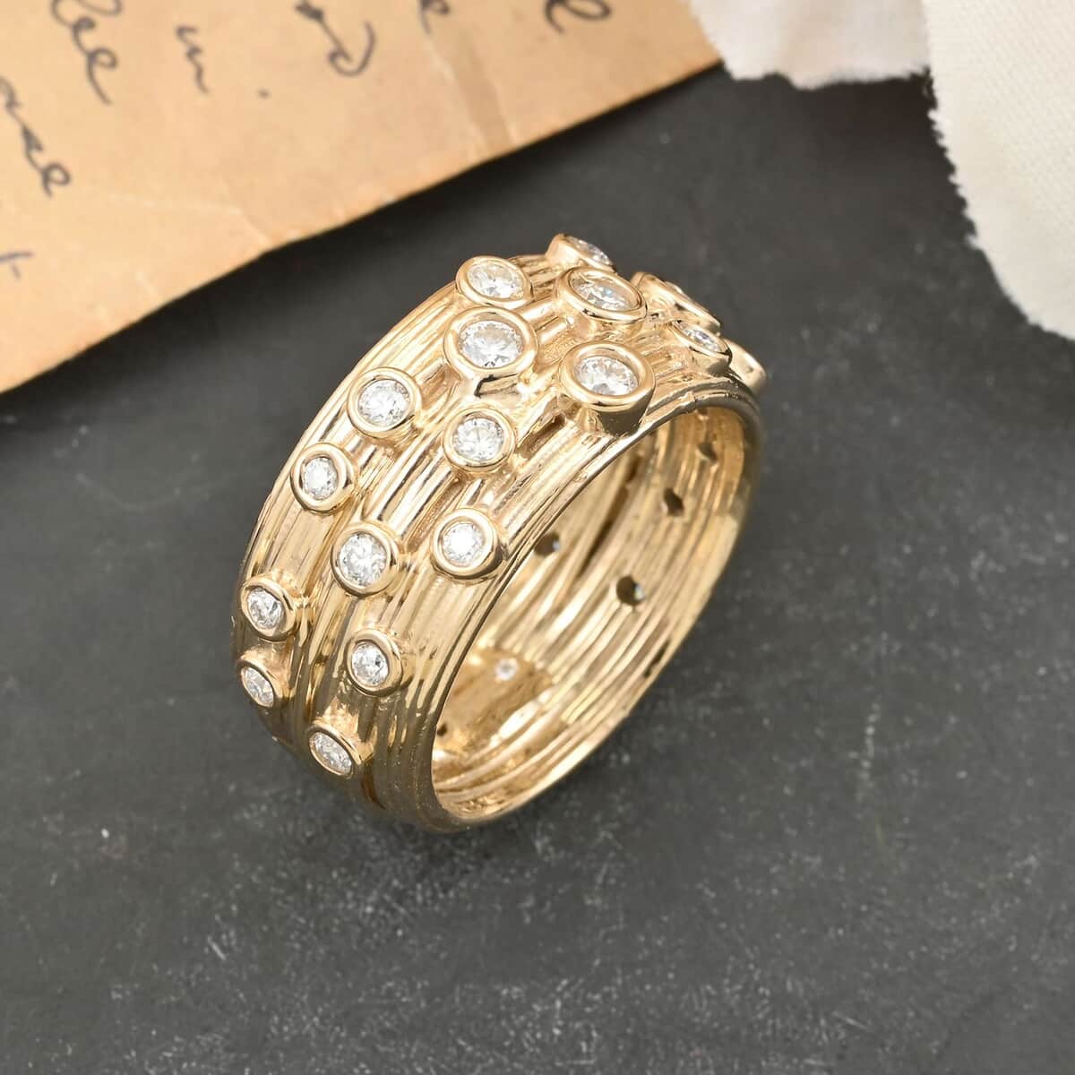 Clarte Sea Star Collection Moissanite Ring in Vermeil Yellow Gold Over Sterling Silver (Size 7.0) 0.60 ctw image number 1