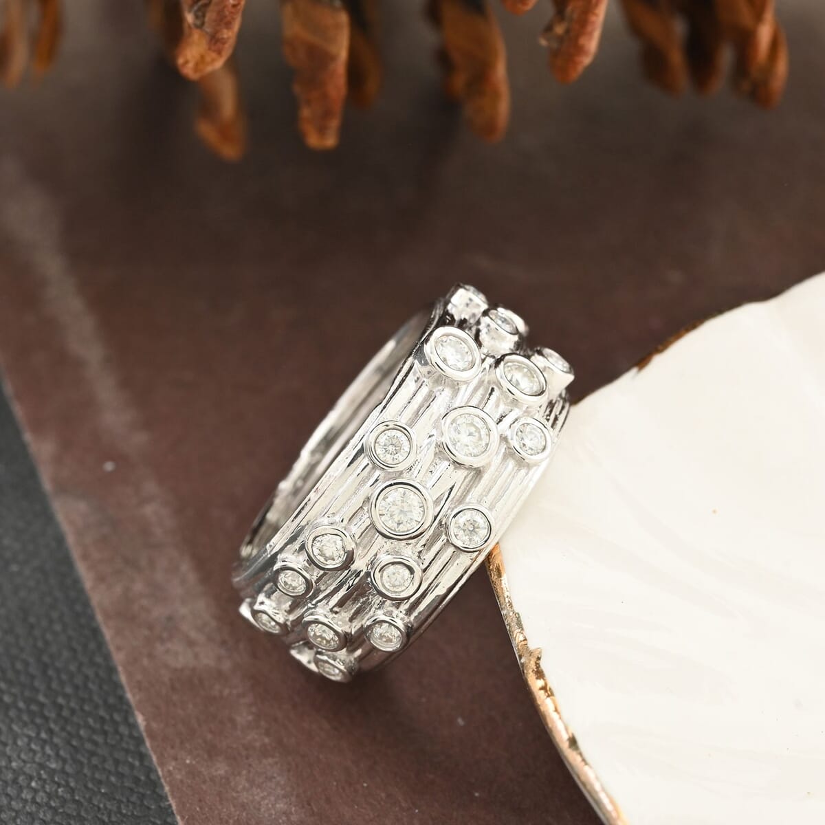 Clarte Sea Star Collection Moissanite Ring in Platinum Over Sterling Silver (Size 6.0) 0.60 ctw image number 1