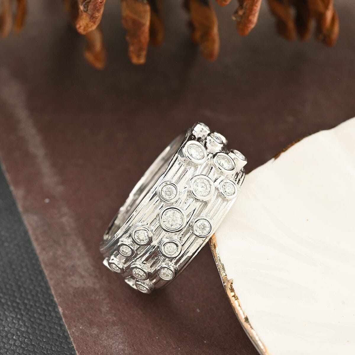 Clarte Sea Star Collection Moissanite Ring in Platinum Over Sterling Silver (Size 9.0) 0.60 ctw image number 1