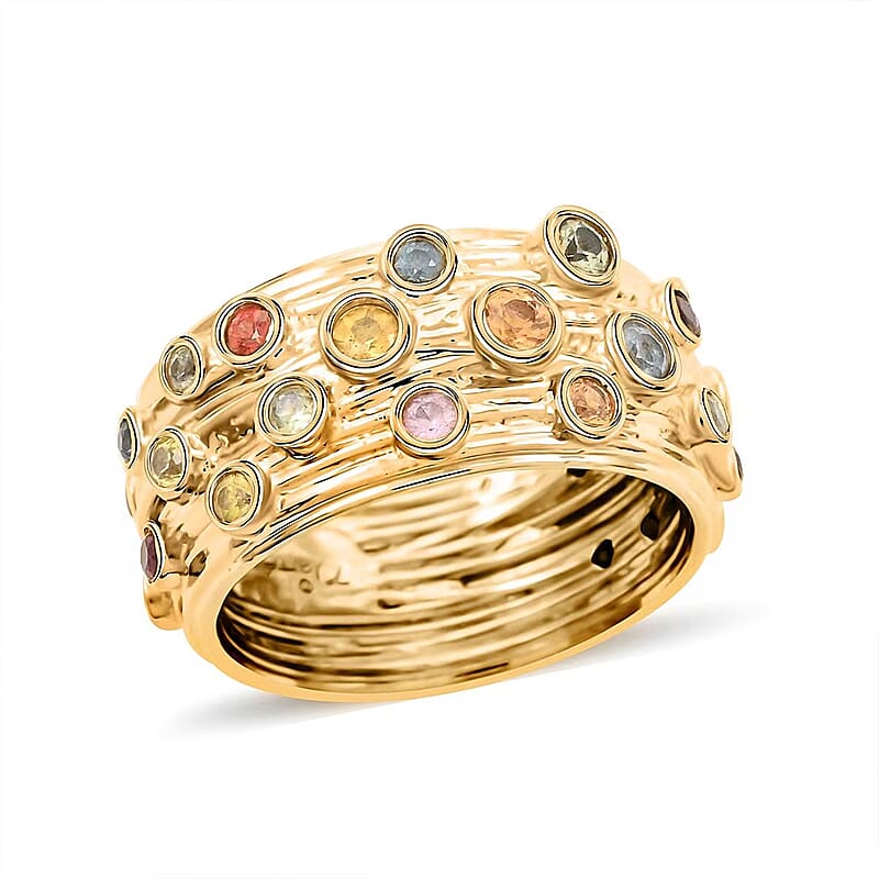 Clarte Sea Star Collection Multi Sapphire and Moissanite Ring in Vermeil Yellow Gold Over Sterling Silver (Size 10.0) 0.80 ctw