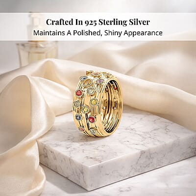 Clarte Sea Star Collection Multi Sapphire and Moissanite Ring in Vermeil Yellow Gold Over Sterling Silver (Size 10.0) 0.80 ctw