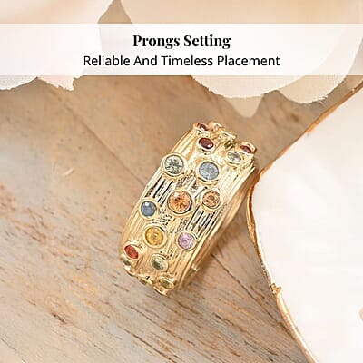 Clarte Sea Star Collection Multi Sapphire and Moissanite Ring in Vermeil Yellow Gold Over Sterling Silver (Size 10.0) 0.80 ctw