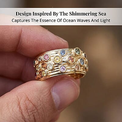 Clarte Sea Star Collection Multi Sapphire and Moissanite Ring in Vermeil Yellow Gold Over Sterling Silver (Size 10.0) 0.80 ctw