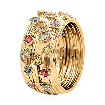 Clarte Sea Star Collection Multi Sapphire and Moissanite Ring in Vermeil Yellow Gold Over Sterling Silver (Size 10.0) 0.80 ctw