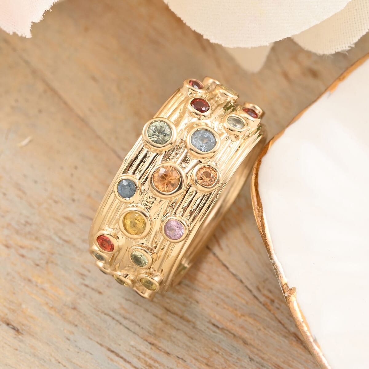 Clarte Sea Star Collection Multi Sapphire and Moissanite Ring in Vermeil Yellow Gold Over Sterling Silver (Size 5.0) 0.80 ctw image number 1