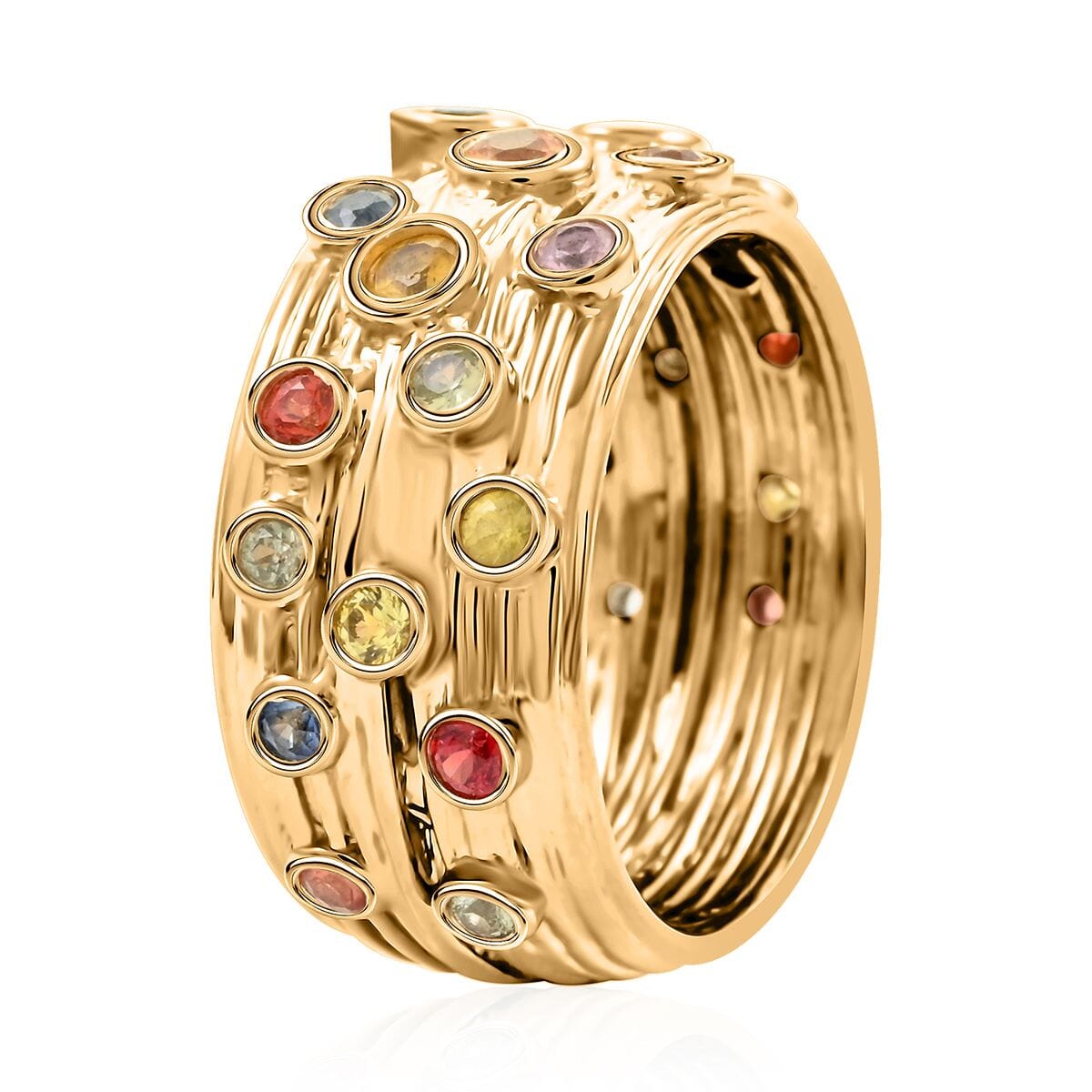 Clarte Sea Star Collection Multi Sapphire and Moissanite Ring in Vermeil Yellow Gold Over Sterling Silver (Size 5.0) 0.80 ctw image number 3