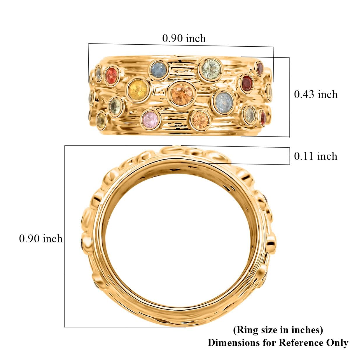 Clarte Sea Star Collection Multi Sapphire and Moissanite Ring in Vermeil Yellow Gold Over Sterling Silver (Size 5.0) 0.80 ctw image number 4