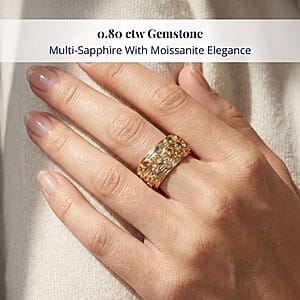 Clarte Sea Star Collection Multi Sapphire and Moissanite Ring in Vermeil Yellow Gold Over Sterling Silver (Size 7.0) 0.80 ctw