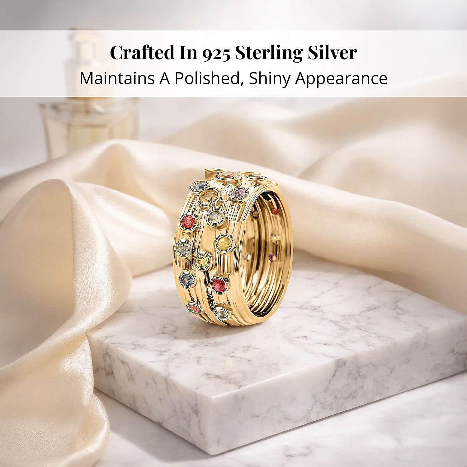 Clarte Sea Star Collection Multi Sapphire and Moissanite Ring in Vermeil Yellow Gold Over Sterling Silver (Size 7.0) 0.80 ctw
