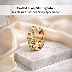 Clarte Sea Star Collection Multi Sapphire and Moissanite Ring in Vermeil Yellow Gold Over Sterling Silver (Size 7.0) 0.80 ctw