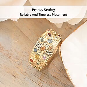 Clarte Sea Star Collection Multi Sapphire and Moissanite Ring in Vermeil Yellow Gold Over Sterling Silver (Size 7.0) 0.80 ctw