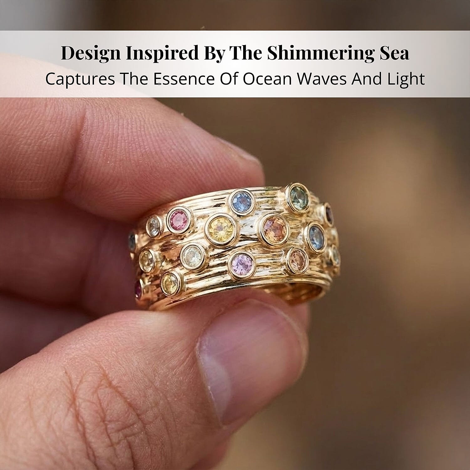Clarte Sea Star Collection Multi Sapphire and Moissanite Ring in Vermeil Yellow Gold Over Sterling Silver (Size 7.0) 0.80 ctw