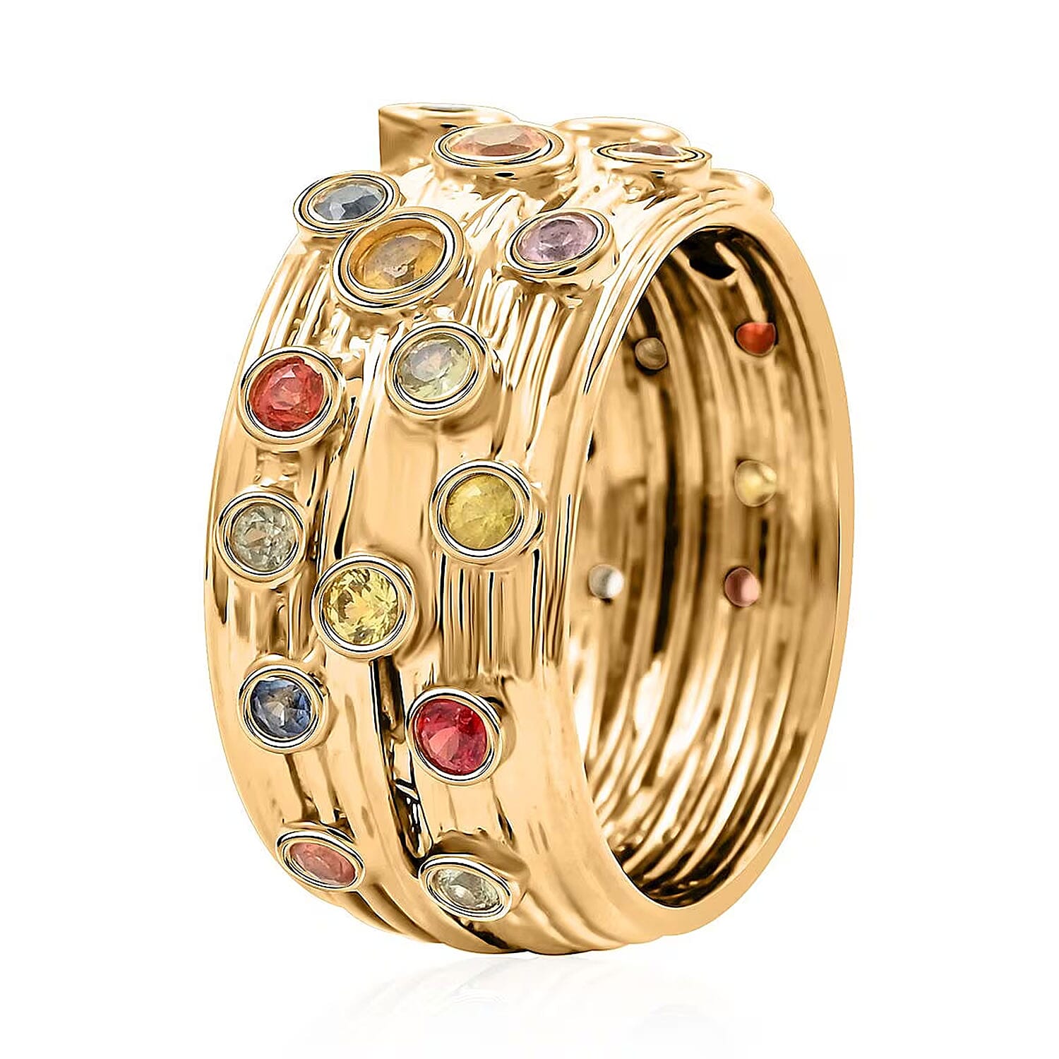 Clarte Sea Star Collection Multi Sapphire and Moissanite Ring in Vermeil Yellow Gold Over Sterling Silver (Size 7.0) 0.80 ctw