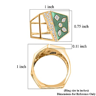 Clarte Geode Collection Malachite and Moissanite Ring in Vermeil Yellow Gold Over Sterling Silver (Size 10.0) 3.50 ctw