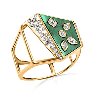 Clarte Geode Collection Malachite and Moissanite Ring in Vermeil YG Over Sterling Silver (Size 7.0) 3.50 ctw