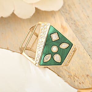 Clarte Geode Collection Malachite and Moissanite Ring in Vermeil YG Over Sterling Silver (Size 7.0) 3.50 ctw
