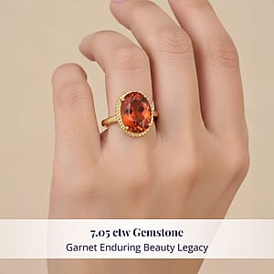 Certified & Appraised Luxoro AAA Ceylon Hessonite Garnet 7.05 ctw Ring in 10K Yellow Gold (Size 6.0) 4.40 Grams