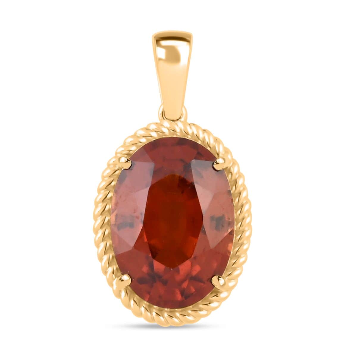 Certified & Appraised Luxoro 10K Yellow Gold AAA Tanzanian Sunlit Garnet Pendant 7.05 ctw image number 0