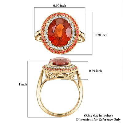 Certified & Appraised Luxoro AAA Ceylon Hessonite Garnet, Padparadscha Sapphire and I2 Diamond 6.25 ctw Ring in 10K Yellow Gold (Size 10.0) 5.10 Grams